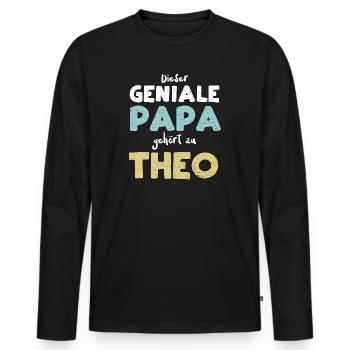 Dieser Geniale Papa Gehört Zu Theo - Männer Premium Bio Langarmshirt - Schwarz - Vorne - Nico (187cm)