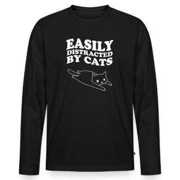 Easily Distracted By Cats Cat Saying - Men's Premium Organic Long Sleeve Shirt - black - Front - Nico (187cm)