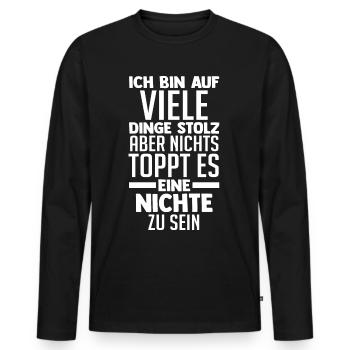 Nichte - Männer Premium Bio Langarmshirt - Schwarz - Vorne - Nico (187cm)