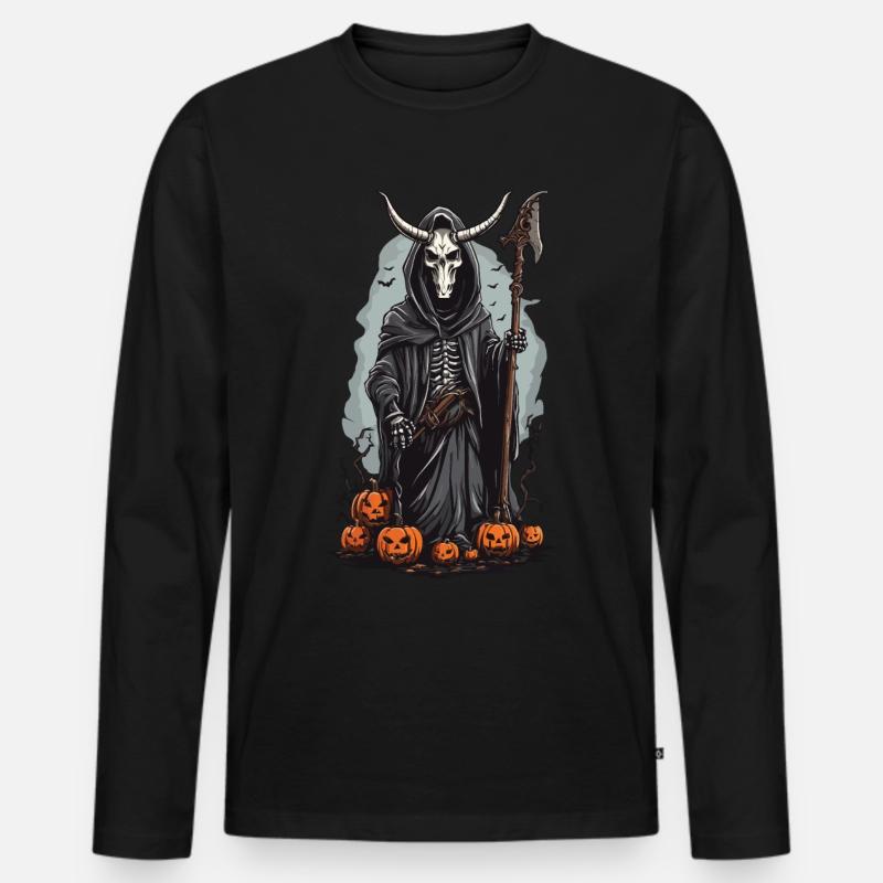 Sensenmann Halloween Dämonischer Druide Design - Männer Premium Bio Langarmshirt - Schwarz