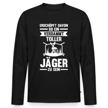 Hasenjäger Hasenjagd Kaninchenjagd Jäger - Männer Premium Bio Langarmshirt - Schwarz - Vorne - Nico (187cm)