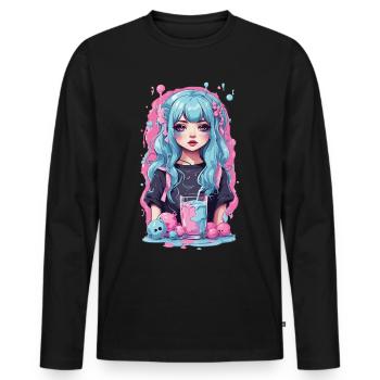 Kawaii Anime Girl Gothique Milkshake Manga Design - T-shirt manches longues Premium bio Homme - noir - Devant - Nico (187cm)