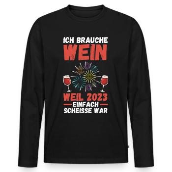 Neujahr Wein Feuerwerk Silvester 2024 - Männer Premium Bio Langarmshirt - Schwarz - Vorne - Nico (187cm)