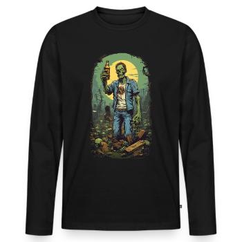 Lustiges Halloween Zombie Bier Retro Party Design - Männer Premium Bio Langarmshirt - Schwarz - Vorne - Nico (187cm)