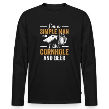 Einfacher Mann Cornhole und Bier - Männer Premium Bio Langarmshirt - Schwarz - Vorne - Nico (187cm)