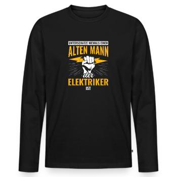 Alter Mann Der Elektriker Ist Rentner Handwerker - Männer Premium Bio Langarmshirt - Schwarz - Vorne - Nico (187cm)