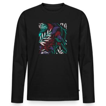 Muster mit tropischen Pflanzen - Männer Premium Bio Langarmshirt - Schwarz - Vorne - Nico (187cm)