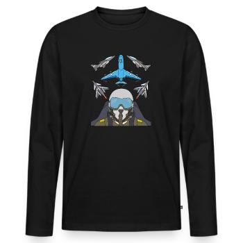 Avion de chasse pilote à réaction - T-shirt manches longues Premium bio Homme - noir - Devant - Nico (187cm)