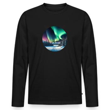 Polarlicht - Männer Premium Bio Langarmshirt - Schwarz - Vorne - Nico (187cm)