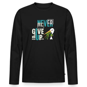 Never Give Up 🐸 Niemals aufgeben Frosch vs Storch - Männer Premium Bio Langarmshirt - Schwarz - Vorne - Nico (187cm)