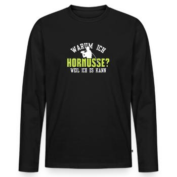 Warum ich Hornusse - Männer Premium Bio Langarmshirt - Schwarz - Vorne - Nico (187cm)