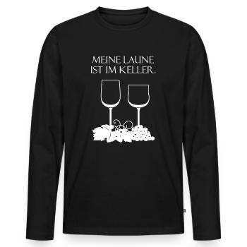 Meine Laune ist im Keller Weintrinker Winzer - Männer Premium Bio Langarmshirt - Schwarz - Vorne - Nico (187cm)