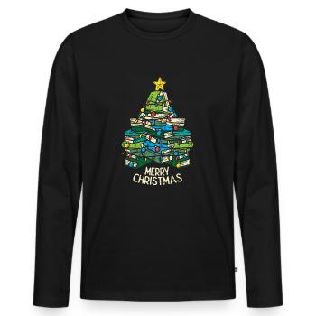 Weihnachtsbaum Bücher Weihnachten XMAS Lesen Idee - Männer Premium Bio Langarmshirt - Schwarz - Vorne - Nico (187cm)