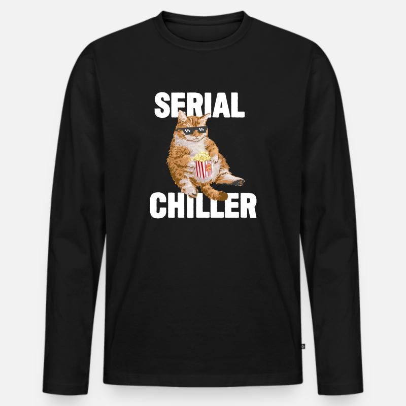 Faule Katze lustig - Serien-Chiller - Männer Premium Bio Langarmshirt - Schwarz