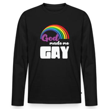 LBGT Flag Gay Pride Dieu humain m’a fait gay - T-shirt manches longues Premium bio Homme - noir - Devant - Nico (187cm)