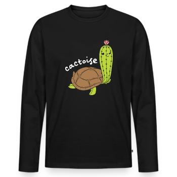 Cactoise Cactus Turtle Funny Animal Puns - Men's Premium Organic Long Sleeve Shirt - black - Front - Nico (187cm)