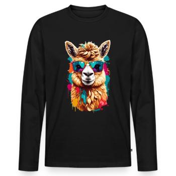 Llama: Cute, Cool & Funny with Sunglasses - Men's Premium Organic Long Sleeve Shirt - black - Front - Nico (187cm)