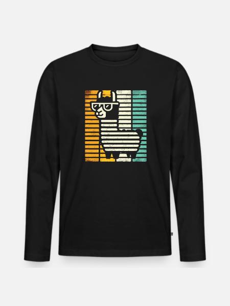 Retro Llama Alpaca with Sunglasses Comic Art - Men's Premium Organic Long Sleeve Shirt - black