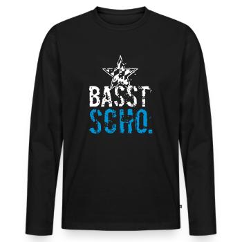 Basst scho - in zwoa Farbn mid oam Stean - Männer Premium Bio Langarmshirt - Schwarz - Vorne - Nico (187cm)