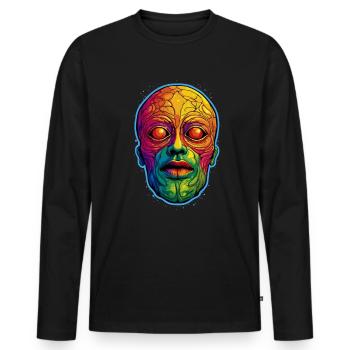 Trippy psytrance Face - Surrealismus für dein Goa - Männer Premium Bio Langarmshirt - Schwarz - Vorne - Nico (187cm)