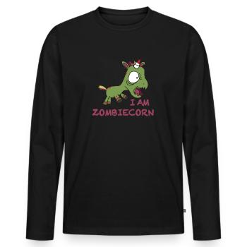 Ich bin Zombiecorn | Halloween, Zombie, Einhorn - Männer Premium Bio Langarmshirt - Schwarz - Vorne - Nico (187cm)