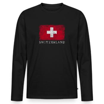 Schweiz Schweizer Flagge Schweizerflagge - Männer Premium Bio Langarmshirt - Schwarz - Vorne - Nico (187cm)