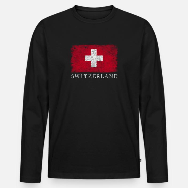 Schweiz Schweizer Flagge Schweizerflagge - Männer Premium Bio Langarmshirt - Schwarz