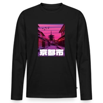 Japan Japanese Art Vintage Kyoto - Men's Premium Organic Long Sleeve Shirt - black - Front - Nico (187cm)
