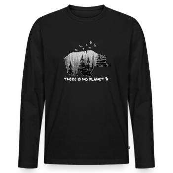 There is No Planet B Shirt Bear Mountains Trees - Männer Premium Bio Langarmshirt - Schwarz - Vorne - Nico (187cm)