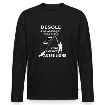 Pêcheur en ligne - T-shirt manches longues Premium bio Homme - noir - Devant - Nico (187cm)