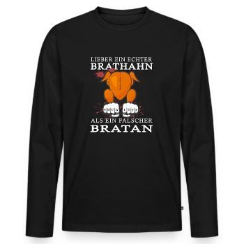 broiler best brathahn ddr falscher bratan bruder - Männer Premium Bio Langarmshirt - Schwarz - Vorne - Nico (187cm)