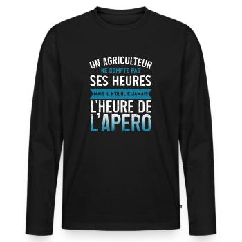 Un agriculteur ne compte pas ses heure humour - T-shirt manches longues Premium bio Homme - noir - Devant - Nico (187cm)