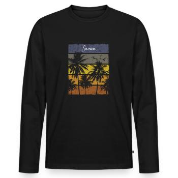 Retro Samoa Beach Palme Sonnenuntergang Künstlerisch - Männer Premium Bio Langarmshirt - Schwarz - Vorne - Nico (187cm)