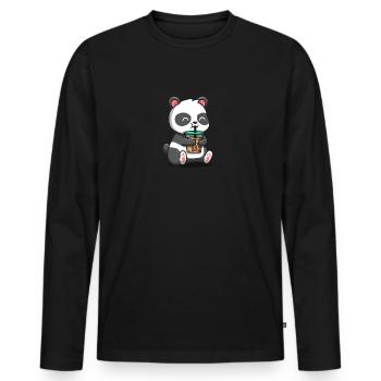 Panda - Männer Premium Bio Langarmshirt - Schwarz - Vorne - Nico (187cm)