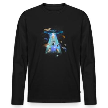 Katzen-UFO-lustiger Kätzchen-ausländischer fliegender Untertasse-Spaß - Männer Premium Bio Langarmshirt - Schwarz - Vorne - Nico (187cm)