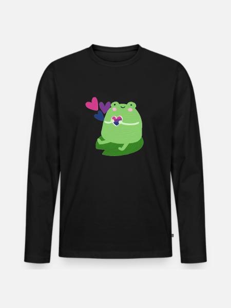 Sød frø med biseksuelle stolthed flag farver - Premium økologisk langærmet T-shirt til mænd - sort