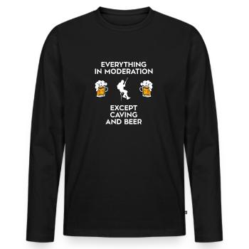 Spéléologie Spéléologie Potholing et bière - T-shirt manches longues Premium bio Homme - noir - Devant - Nico (187cm)