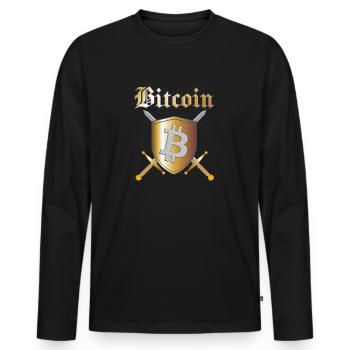 Bitcoin Logo Crypto Épée et Bouclier Médiévaux - T-shirt manches longues Premium bio Homme - noir - Devant - Nico (187cm)