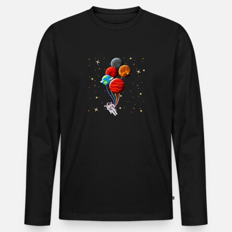 Astronaut Planets Balloons Space Astronomy - Männer Premium Bio Langarmshirt - Schwarz