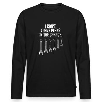 I Can't I Have Plans In The Garage - Men's Premium Organic Long Sleeve Shirt - black - Front - Nico (187cm)