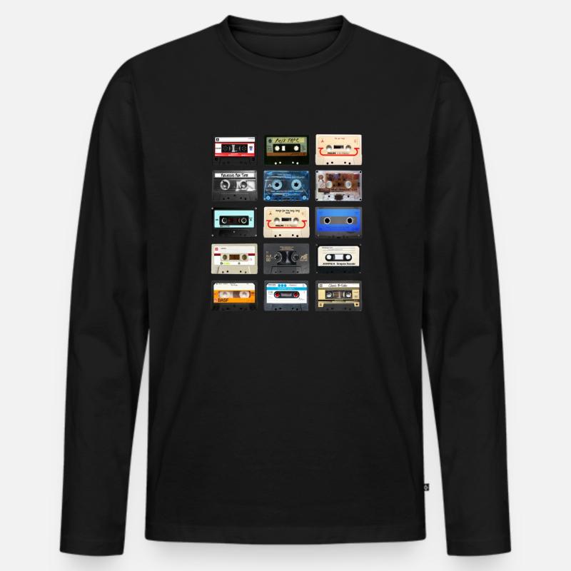 Retro Kassetten - Männer Premium Bio Langarmshirt - Schwarz