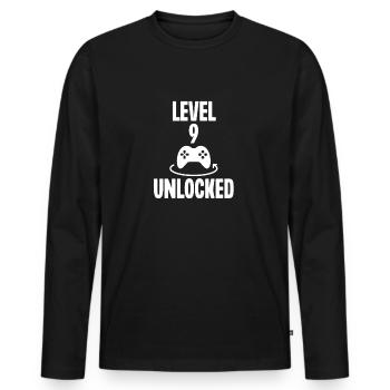 Level 9 Unlocked - Men's Premium Organic Long Sleeve Shirt - black - Front - Nico (187cm)