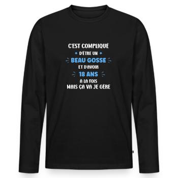 Compliqué beau gosse et 18 ans - T-shirt manches longues Premium bio Homme - noir - Devant - Nico (187cm)