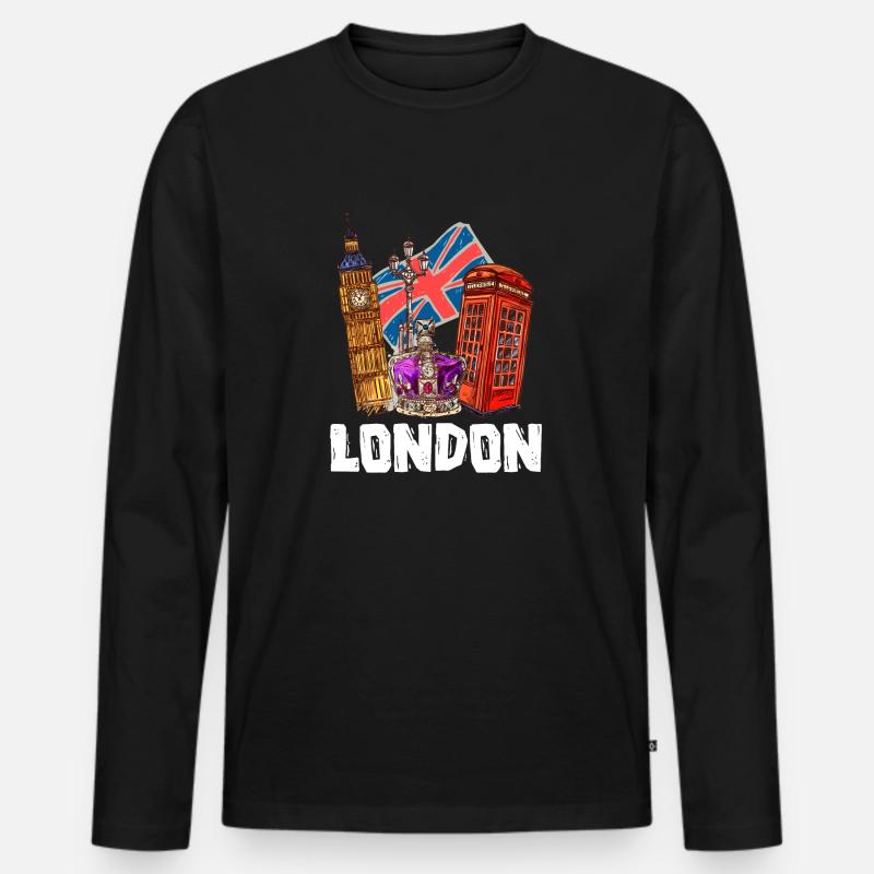 London - Männer Premium Bio Langarmshirt - Schwarz