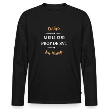 Certifié meilleur prof de svt du monde - T-shirt manches longues Premium bio Homme - noir - Devant - Nico (187cm)