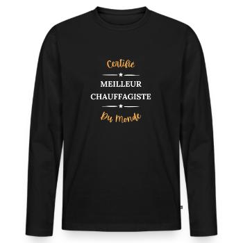 Certifié meilleur chauffagiste du monde - T-shirt manches longues Premium bio Homme - noir - Devant - Nico (187cm)