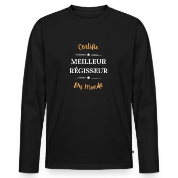 Certifié meilleur régisseur du monde - T-shirt manches longues Premium bio Homme - noir - Devant - Nico (187cm)