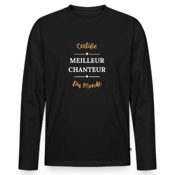 Certifié meilleure chanteur du monde - T-shirt manches longues Premium bio Homme - noir - Devant - Nico (187cm)
