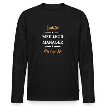 Certifié meilleur manager du monde - T-shirt manches longues Premium bio Homme - noir - Devant - Nico (187cm)