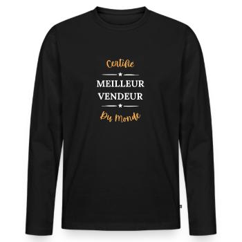 Certifié meilleur vendeur du monde - T-shirt manches longues Premium bio Homme - noir - Devant - Nico (187cm)